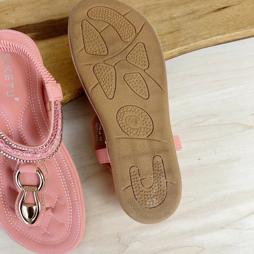 Siketu Coral Thong‎ Sandals Gold Hardware 39 Peach 8 bohemian NWB